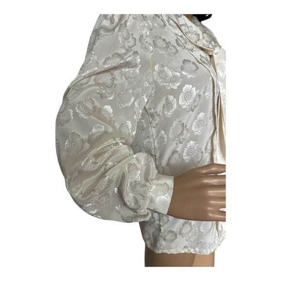 Vintage JOZELL Puff Sleeve 80's cream floral print blouse with necktie size 9/10 - Picture 7 of 16